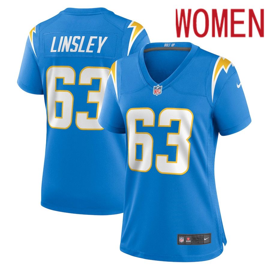 Women Los Angeles Chargers 63 Corey Linsley Nike Powder Blue Game Player NFL Jersey